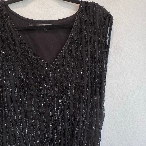 Guess Black Beaded Cocktail Party Dress Sleeveless V Neck Ruched Y2K Vintage M - Picture 8 of 8